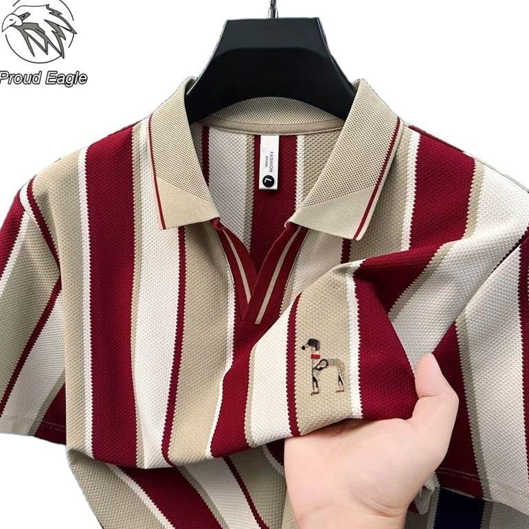 Proud Eagle baju polo pria kaos kerah kaos polo garis garis pria kemeja Kerah