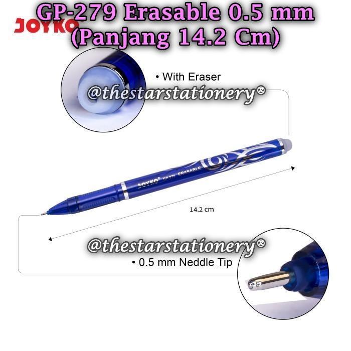 (1 Pak Isi 12 Pcs) Erasable Gel Pen Joyko Gp-279 0.5 Mm / Pulpen Bisa Dihapus Joyko Gp-279 (Pack/12)