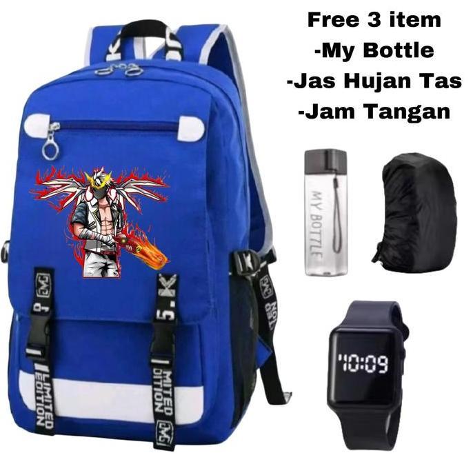 Tas Free Fire hitam keren Pilihan warna tas Free Fire: hitam, merah, biru Backpack anak FF model bar
