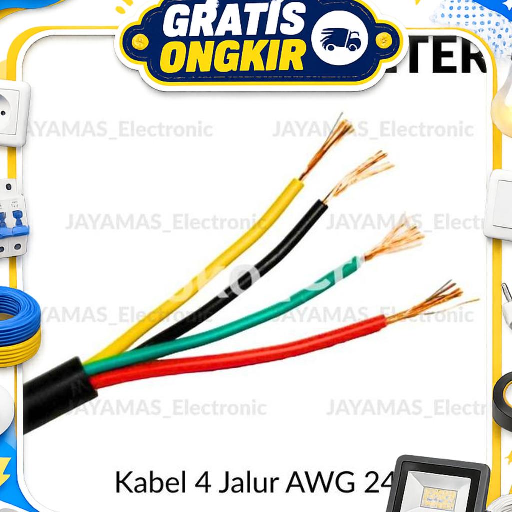 Kabel 4 Jalur Awg 24 + Selongsong 100 Meter / Kabel 4C / Kabel Bulat 4 Warna 100M