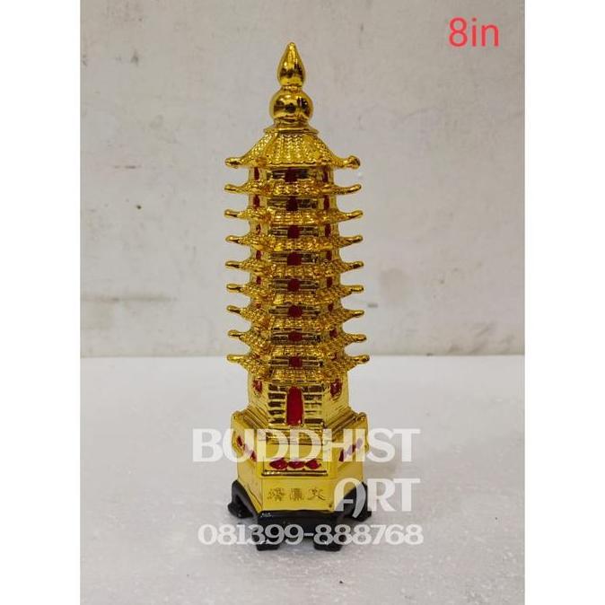 Pagoda 9 Tingkat Warna Emas / pajangan pagoda emas 8 inch