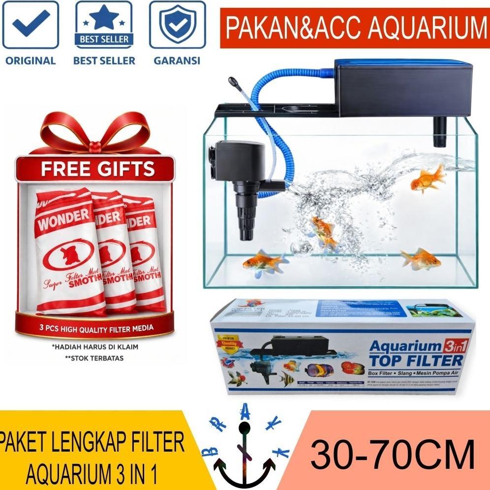 Mesin Filter Pompa Aquarium Komplit Top Filter Box Aquarium 3 In 1 Rosston SP 1200 Gratis Kapas