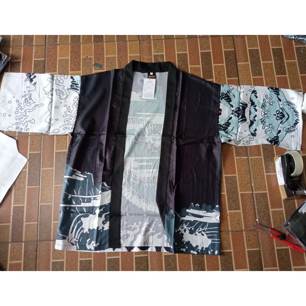 Kim-09 Loose Kimono Jepang Satin Printing Motif Naga Harga Ekonomis