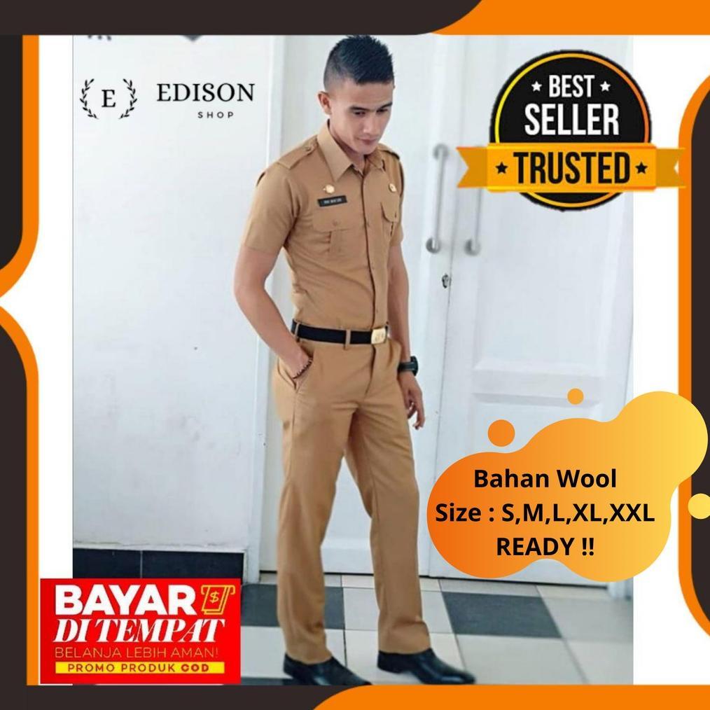 Promo Baju Seragam Pns Asn Pria Cokelat Khaki Keky Bahan Wool Import
