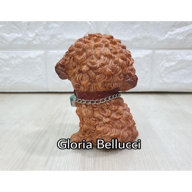 patung pajangan anjing red toy poodle miniatur pudel doggy