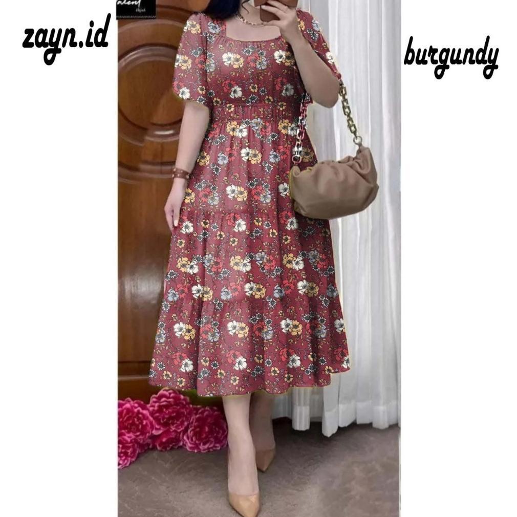 Berkualitas Baju Dress Motif Bunga Kembang Alena Dress Wanita Terbaru Dress Wanita Korea