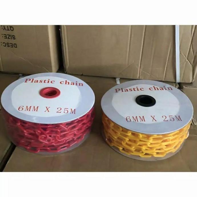 Grosir Merah / Kuning Plastic Chain Rantai Plastik 6Mm X25M Rantai Plastik
