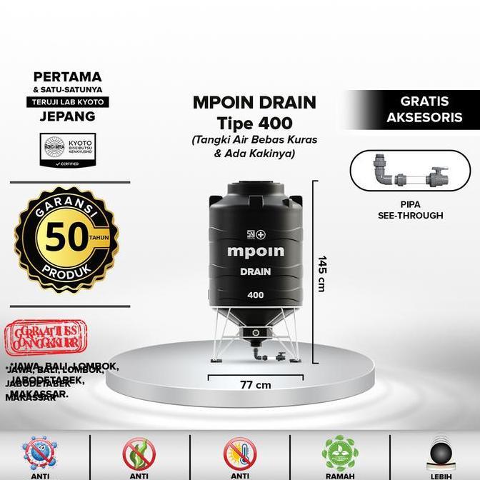 New Tangki Air / Tandon / Toren MPOIN PLUS DRAIN 400 Liter