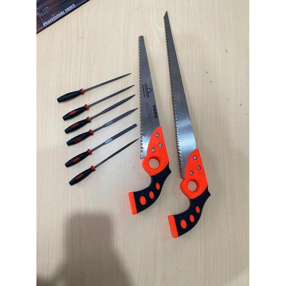 PAKET MURAH GERGAJI KAYU LANCIP 12IN 16IN DAN KIKIR DIAMOND MINI 6PCS MURAH ALAT POTONG KAYU TRIPLEK