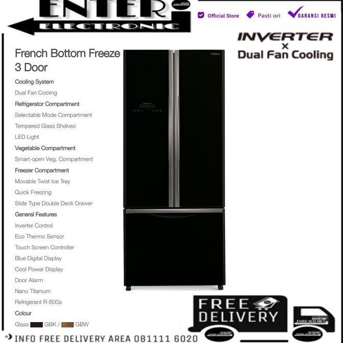 HITACHI RWB49PGD9 - KULKAS MULTI DOOR 3PINTU RWB49PGD9GBK RWB49PGD9GBW
