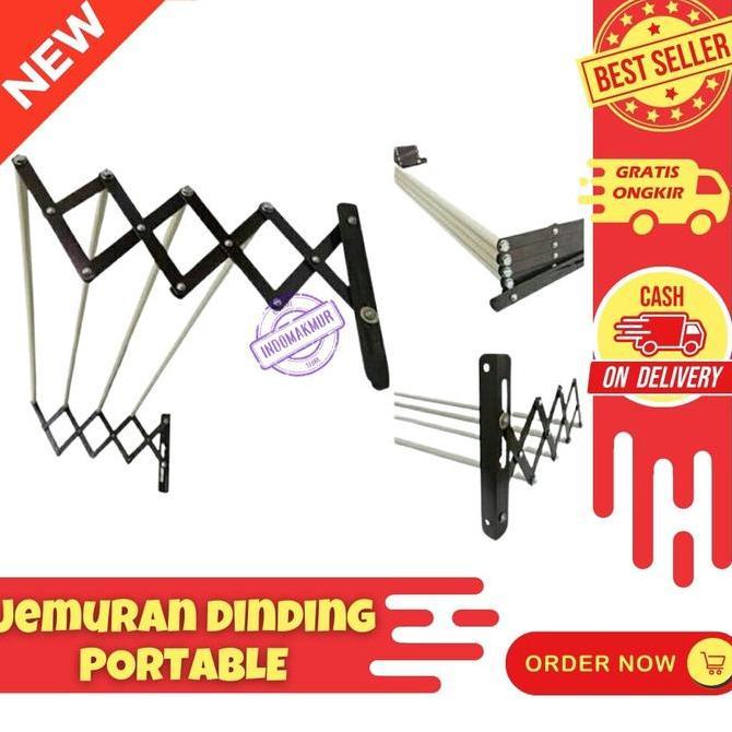 Jemuran Dinding Besi 4 Pipa Portable Lipat Minimalis baju