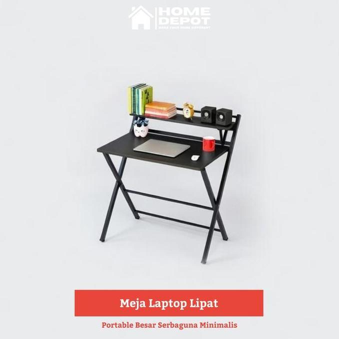 Meja Lipat Laptop Meja Kerja Belajar Portable Kayu Minimalis Hitam