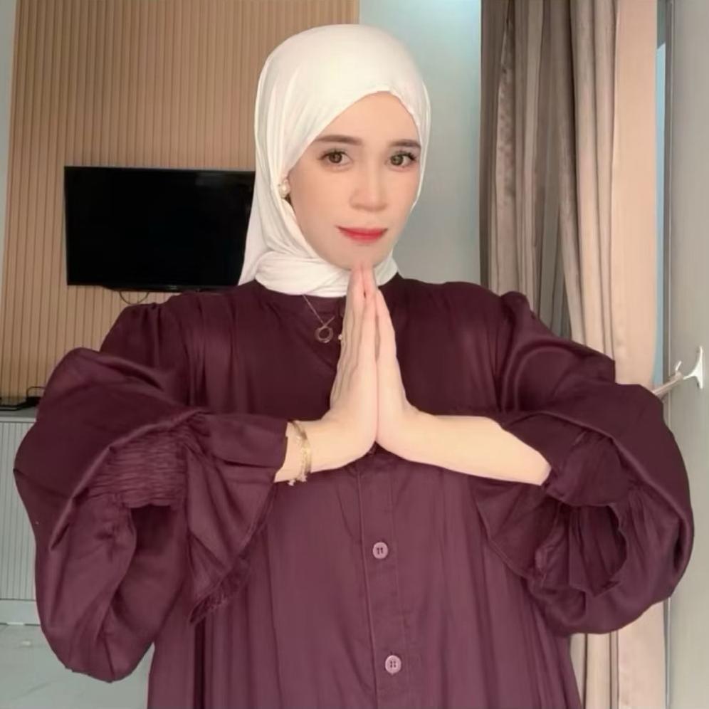 Saless Midi Dress Lengan Balon Polos Ld 120 Rayon Twill Dress Jumbo Terbaru