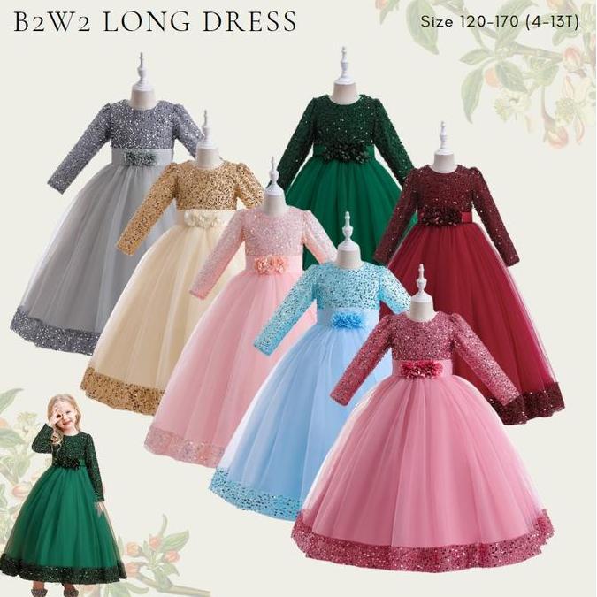 [BrandedBaby] 5T-13T Long Dress Pesta Anak Perempuan Premium Sequin Tutu / Dress Pesta Gamis Pesta A
