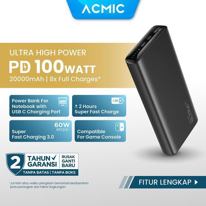 ACMIC ULTRA 20000mAh Powerbank 100W Type C Super Fast Charging Laptop