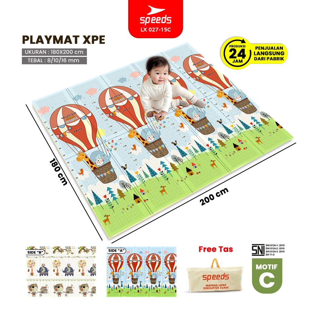 SPEEDS SNI C Playmate Bayi Karpet Lipat Playmat Anak Bahan XPE 180x200 Matras Foam Alas Karpet Bayi 