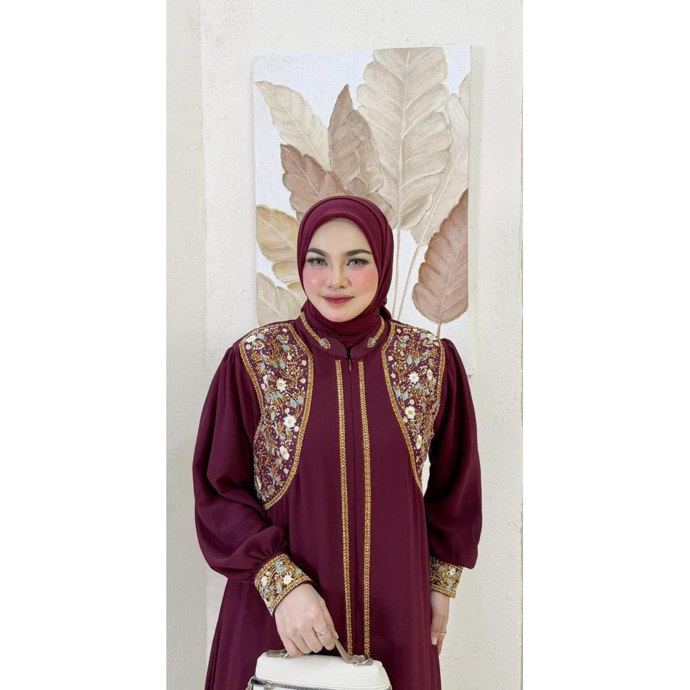 NEW Abaya Jodha SET HIJAB Cerruty BabyDoll size Standard dan JUMBO Full Puring Hitam Putih Navy Deni