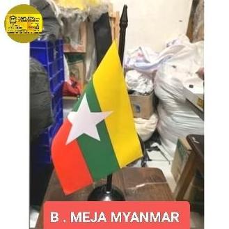 BENDERA MEJA MYANMAR + TIANG KAYU