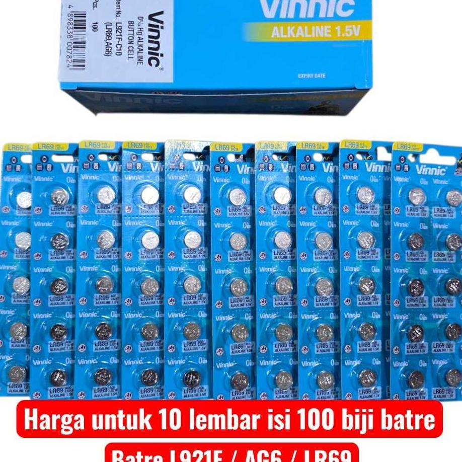 ( 10 Lembar ) Battery Vinnic  L 921 F / Lr69 / Ag6 / L921F 1,5V Baterai Jam Tangan 100 Biji Batre