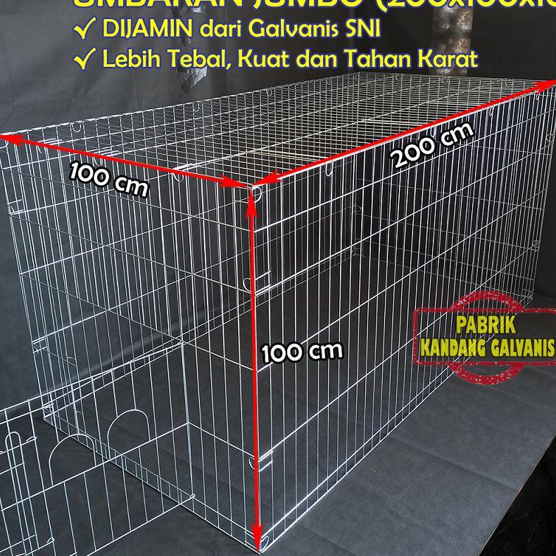 Kandang Ayam Umbaran Besi Galvanis Jumbo 200X100X100, Kurungan Ayam Jago Bangkok Bongkar Pasang