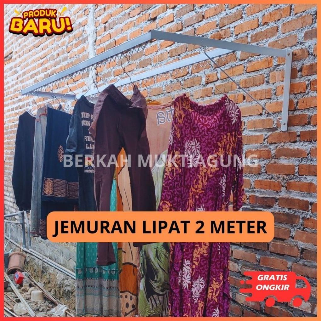 Jemuran Baju Model Lipat Dinding Besi Panjang 2 Meter Warna Putih Elegan