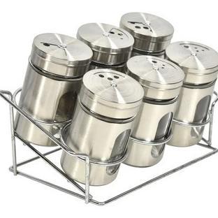 Set Botol Bumbu Dapur Wadah Gula Garam Merica Isi 6 Dengan Rak Bahan Kaca Dan Stainless Wmo Az1781