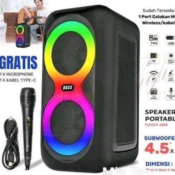 Speaker Bluetooth Plus Mic Karaoke 2 X 4.5 Inci Bass Garansi Resmi Fleco F4295 Tws Speker Aktif Salo