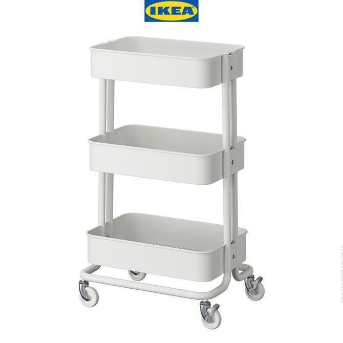 Ikea Raskog Troli Dapur Dengan 3 Rak Serbaguna Putih 35X45X78 Cm