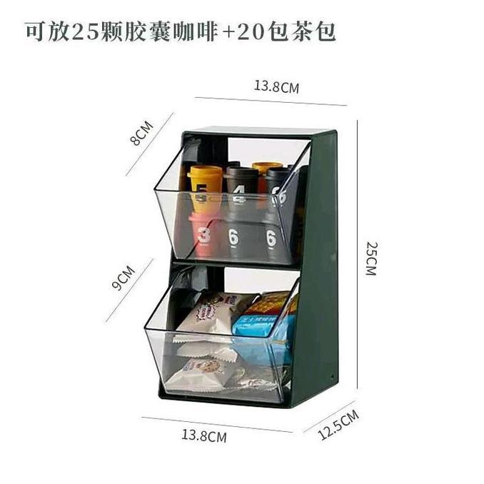 Kotak Penyimpanan Organizer 2-Tier transparan sebaguna Laci Organizer Kopi & Teh Sachet atau bumbu m