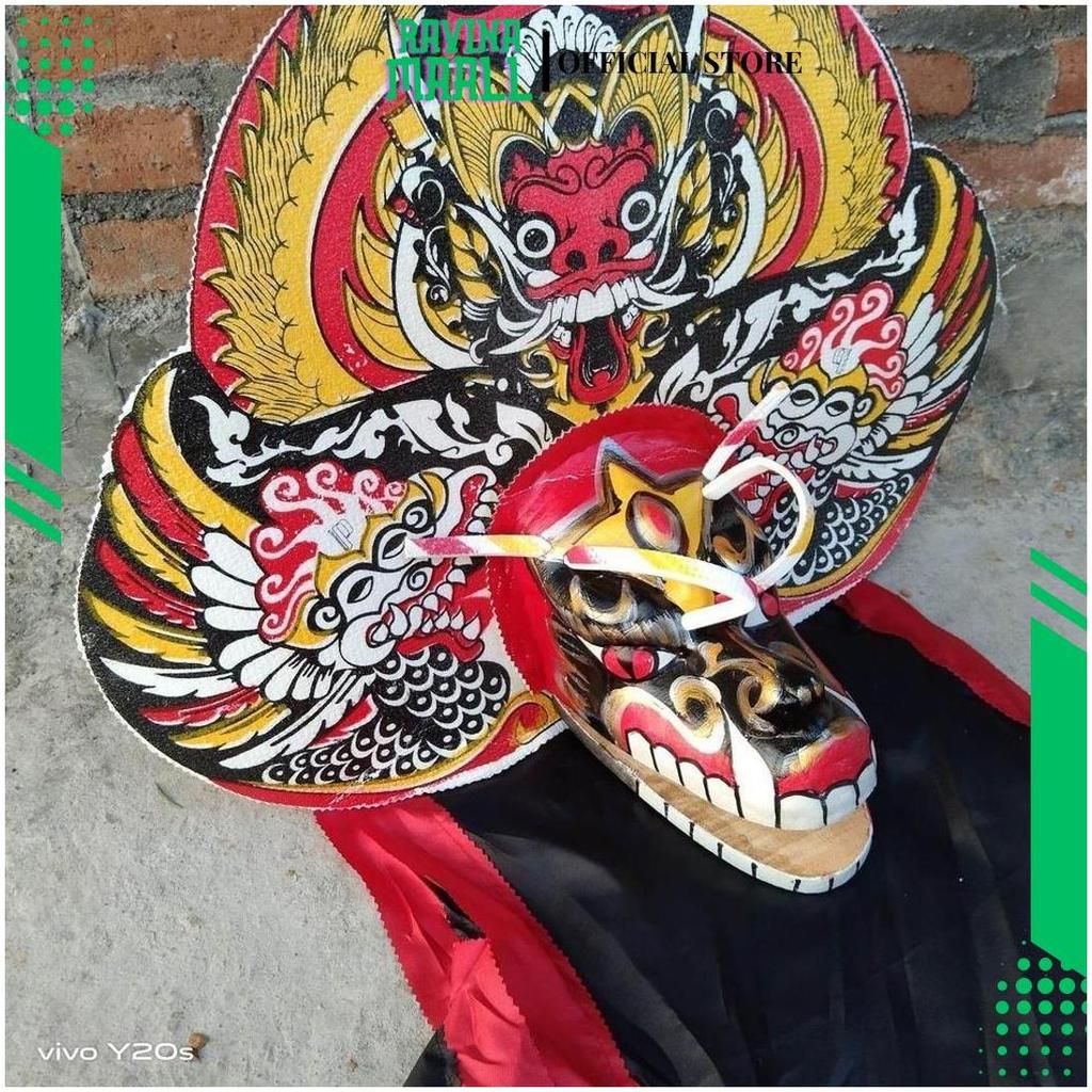 Mainan topeng barongan anak tradisional caplokan devil spon kecil anak 2-4 tahun kucing kain panjang