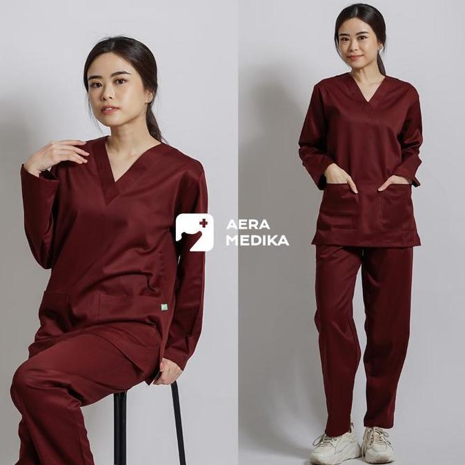 PREMIUM (BASIC#2) SCRUB Medis Lengan Panjang | BAJU MEDIS / Seragam OKA Wanita & Pria Unisex | Set C