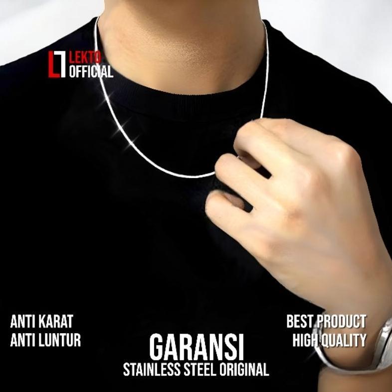 FAST DELIVERY Kalung Titanium Pria Anti Karat Silver Asli Original Wanita Perak Putih Model Kotak Ka