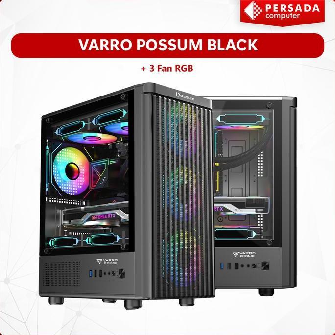 UVASSBALLAH - CASING GAMING VARRO POSSUM BLACK + 3 FAN RGB