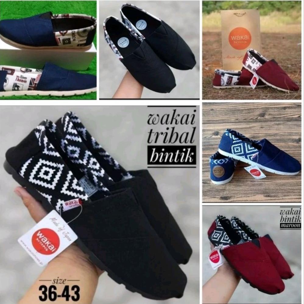 original promo sepatu pria wanita slip on wakai motif