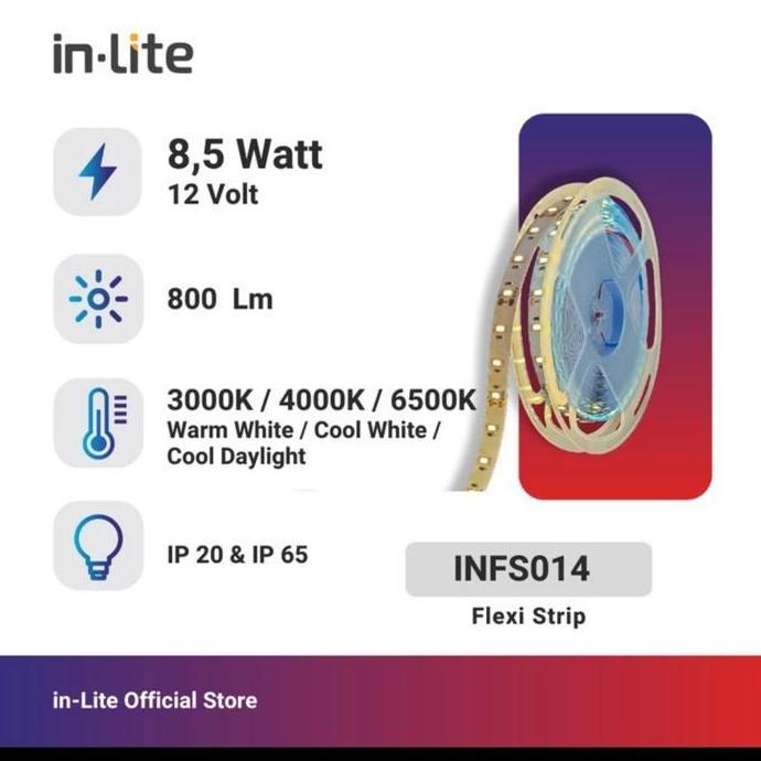 Zaito- Flexi Strip Lht Led Inlite 60 Chip/M 8.5W/M Ip65 Dc 12V - Infs014