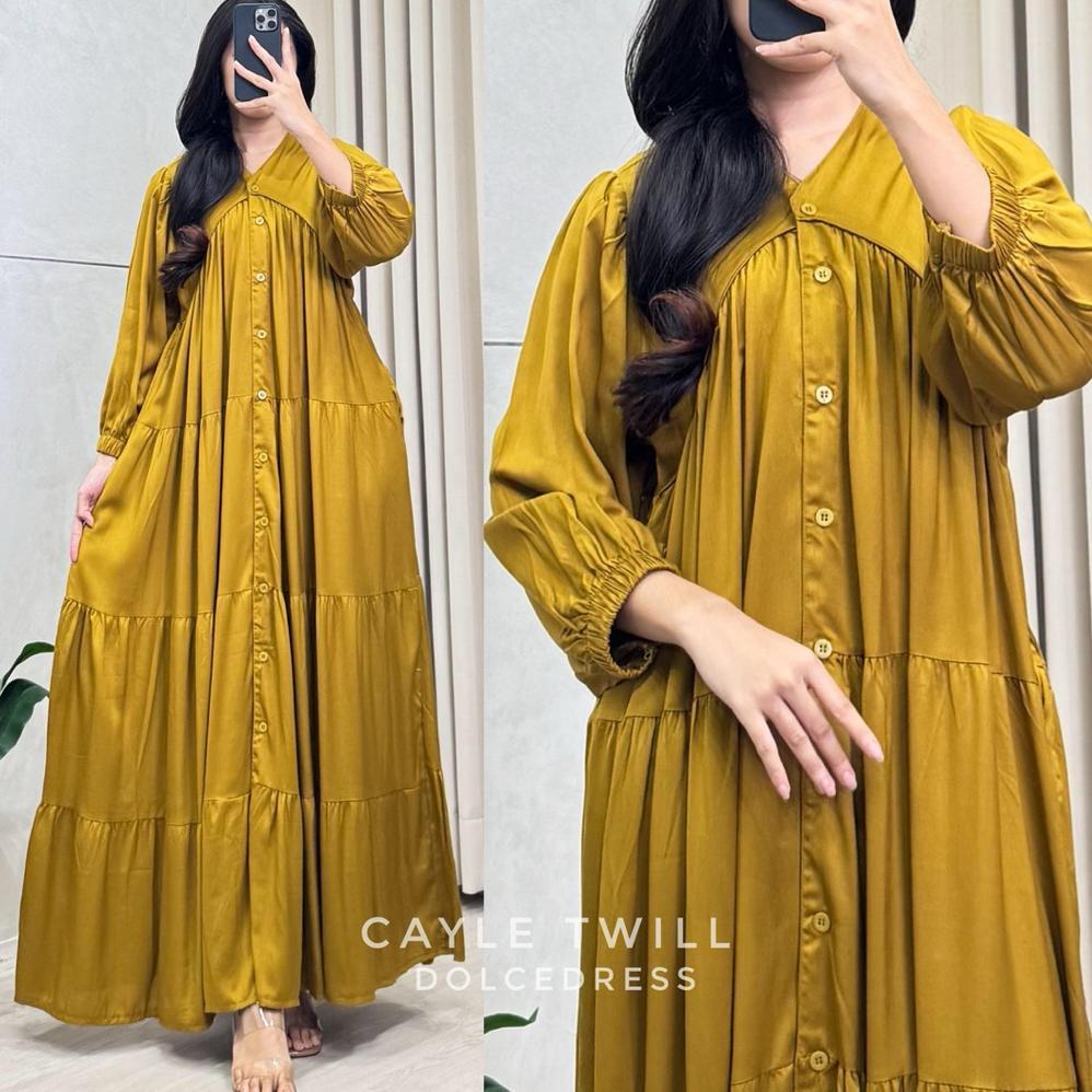 Premium Dolcedress Gamis Cayle Twill Maxi Dress Lengan Panjang Bahan Rayon