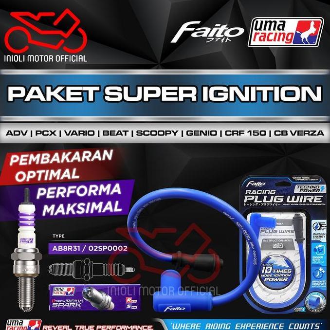 PAKET UPGRADE BUSI IRIDIUM KABEL COP BUSI COIL INJEKSI UMA RACING FAITO BEAT SCOOPY GENIO SPACY VARI