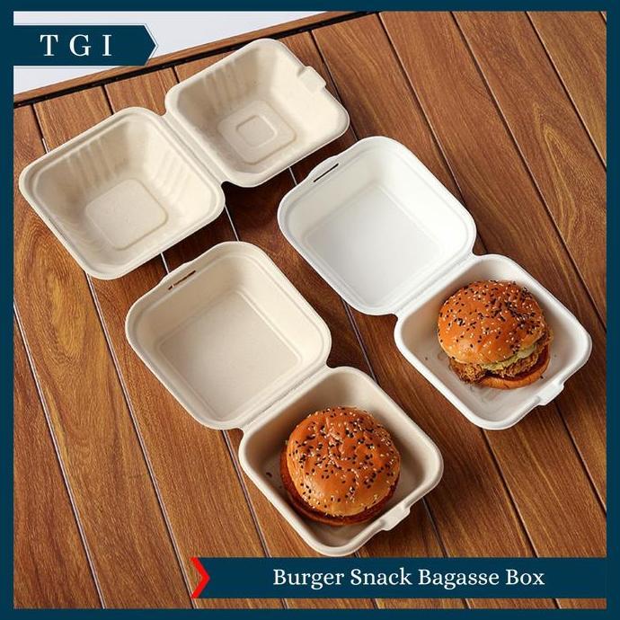 Promo Tgi - Kotak Burger Kecil Serat Tebu Ecofriendly Bagasse Burger Box Mini Cake Box Korean Bento 