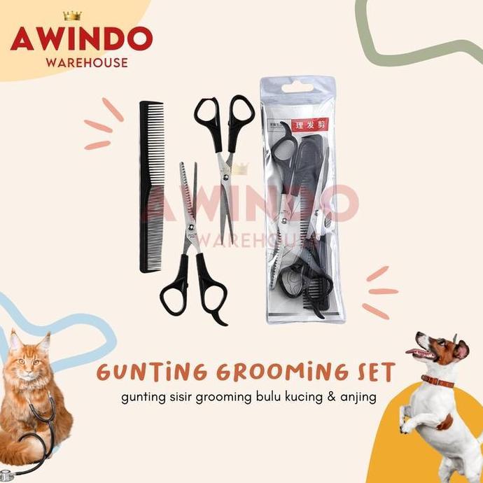 ALFAMEGA GUNTING GROOMING SET - Gunting Sisir Grooming Bulu Kucing Anjing