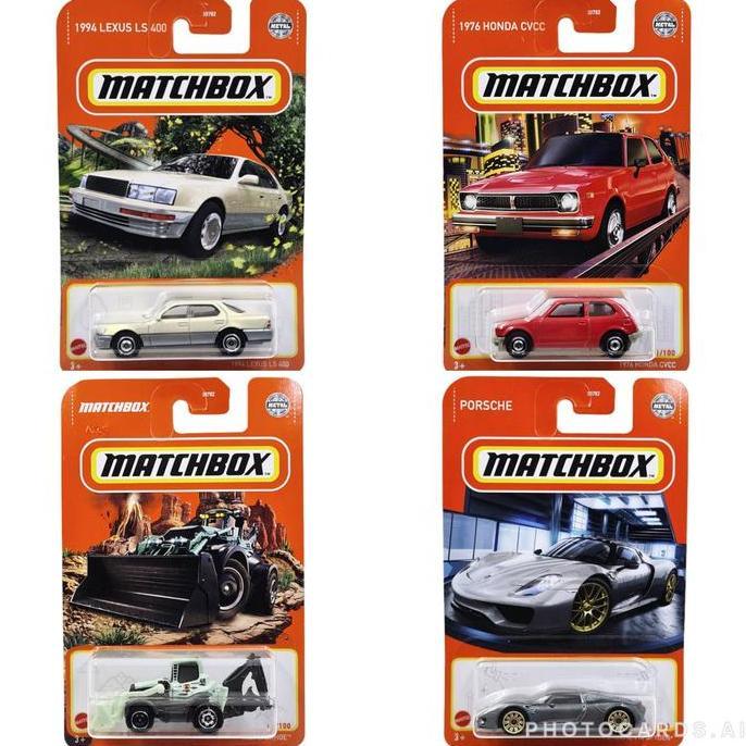 930B MATCHBOX MBX PORSCHE 918 SPIDER SILVER GRAY - 1976 HONDA CVCC RED - MBX BACKHOE LIGHT GREEN - 1