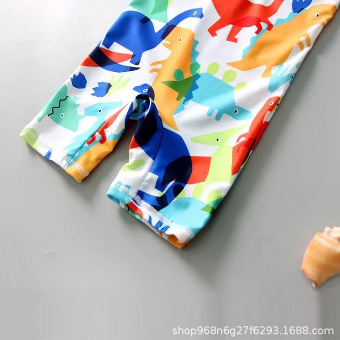 Baju Renang Anak Bayi Baby Laki / Cowo Lengan Pendek Swimsuit Dino Jumpsuit Wetsuit Swimwear