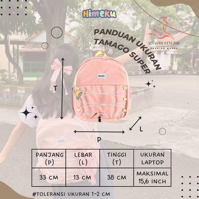 himeku tamago super backpack - tas besar - muat laptop - ransel kanvas wanita pria