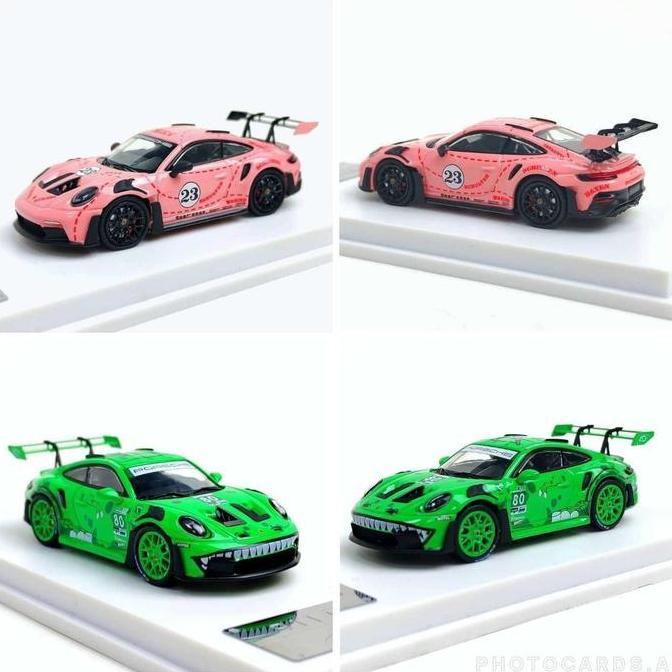 SOLO 1/64 PORSCHE 992 GT3 RS DIECAST TYRANNOSAURUS GREEN #80 PINK PIG #23 AS2123