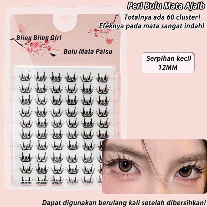 Bling Bling Girl Bulu Mata Palsu Serpihan Kecil 12mm Kapasitas Besar 10 Baris 60 Klaster Peri Bulu M