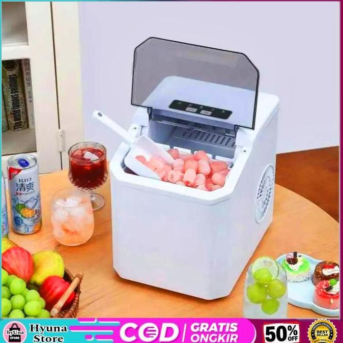 NEW Mesin Es Batu Kristal Otomatis Pembuat Es Mini Portable Ice Maker 12kg 150W Putih Kitchenware