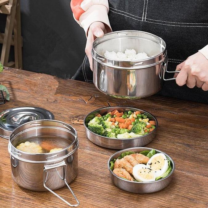 Whynot99- Panci Poertable Mini / Kotak Makan Stainless Bundar Baja Tahan Karat Tebal / Mangkuk Stain