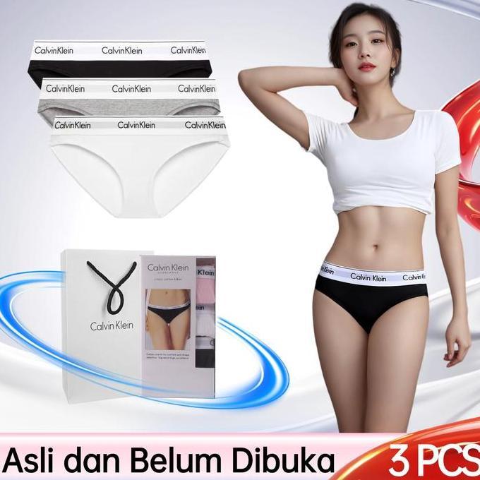 Calvin Klein Underwear Celana Dalam Wanita 3 Pcs Briefs Mid Waist Original Comfortable Paket Hemat K