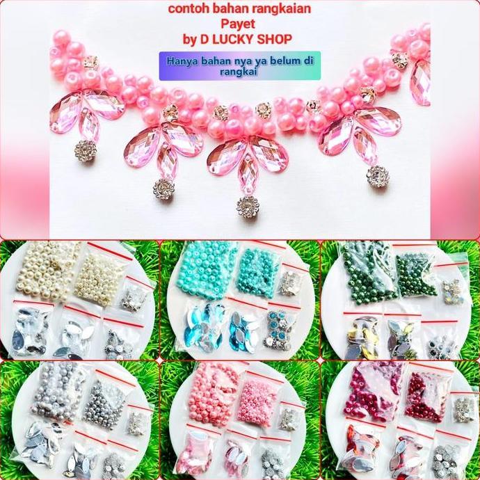 Handx- Payet Kristal Jahit Set Aneka Motif Mani Bahan Rangkai Set Bunga Manik Diamond Manik Tempel K
