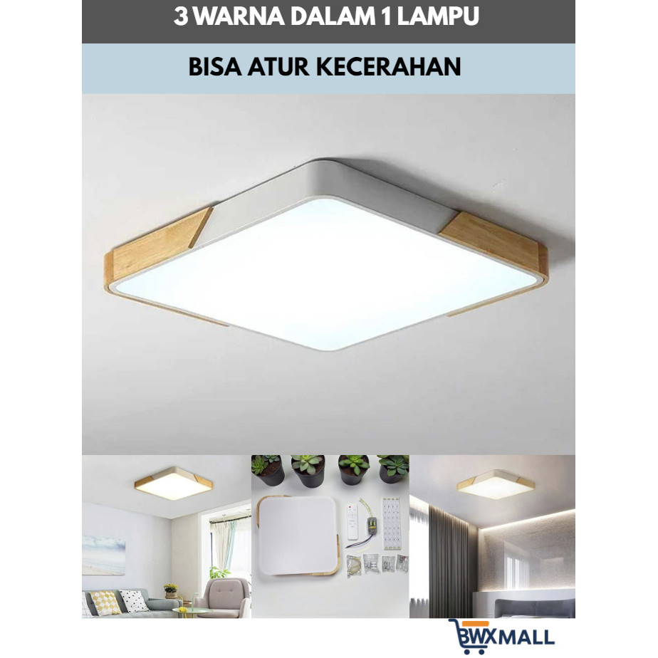 Lampu Plafon LED Minimalis Modern Kayu FEDIMA 40W 30cm Ceiling Light Dimmable 3 Warna With Remote Co
