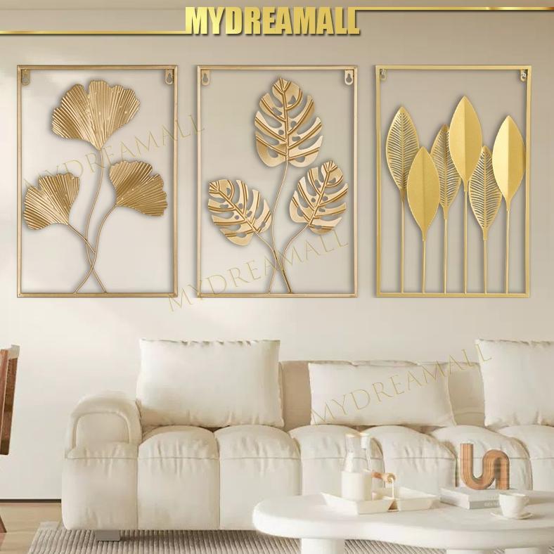 TermurahCOD Lukisan dekoratif daun emas / mural tanaman besi / mural tanaman besi / gaya minimalis m